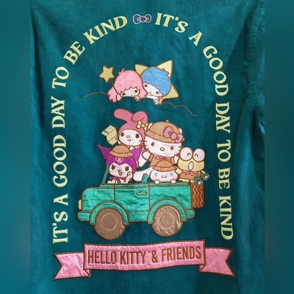 Sanrio Hello Kitty Friend Good Day Be Kind Overshirt Small Shirt Jacket Corduroy - Picture 7 of 7